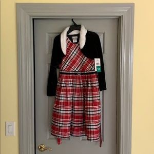 Kids Red & Black Plaid dress with coat. NEVER WORN